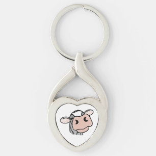 cartoon cow black white pink kiss grey farm animal key ring