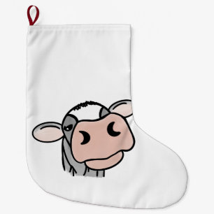 cartoon cow black white pink kiss grey farm animal large christmas stocking