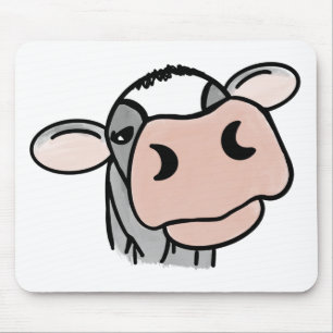 cartoon cow black white pink kiss grey farm animal mouse mat