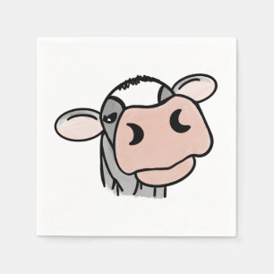 cartoon cow black white pink kiss grey farm animal napkin