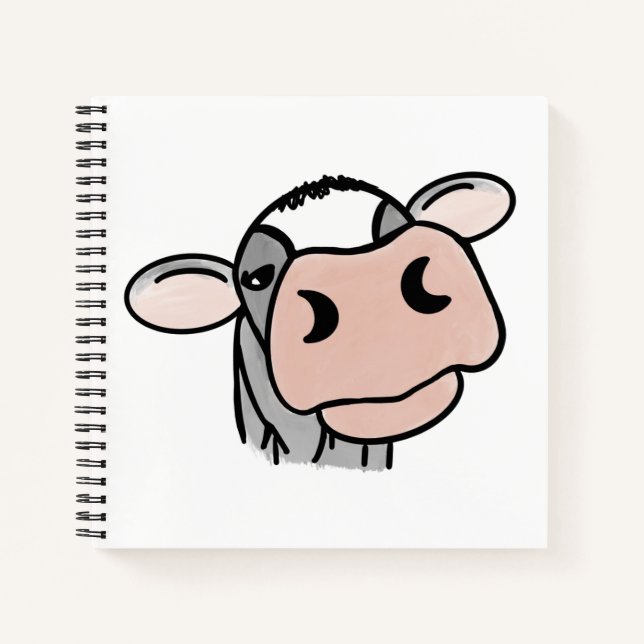 cartoon cow black white pink kiss grey farm animal notebook (Front)