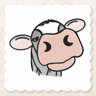 cartoon cow black white pink kiss grey farm animal paper coaster