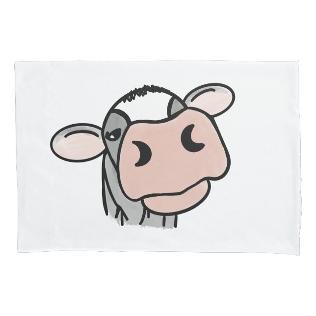 cartoon cow black white pink kiss grey farm animal pillowcase (Front)