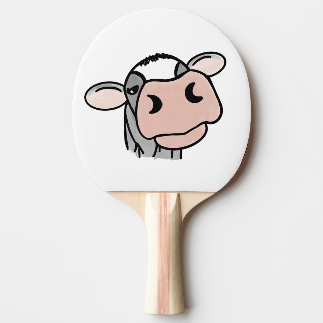 cartoon cow black white pink kiss grey farm animal ping pong paddle (Front)