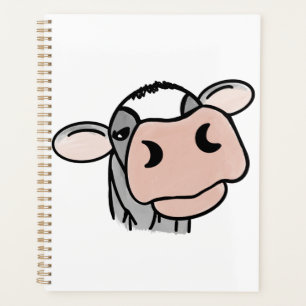 cartoon cow black white pink kiss grey farm animal planner