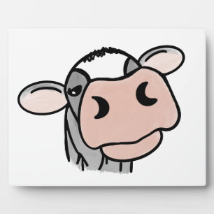 cartoon cow black white pink kiss grey farm animal plaque