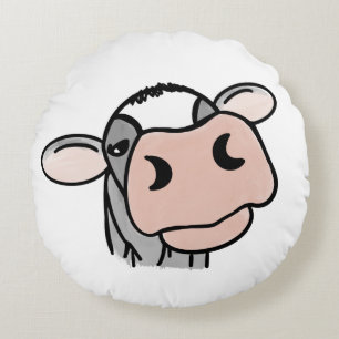 cartoon cow black white pink kiss grey farm animal round cushion