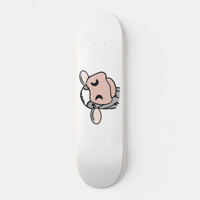 cartoon cow black white pink kiss grey farm animal skateboard (Front)