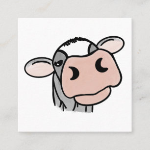 cartoon cow black white pink kiss grey farm animal square business card