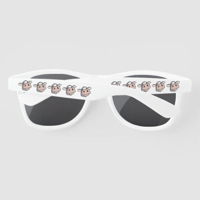 cartoon cow black white pink kiss grey farm animal sunglasses (Back)