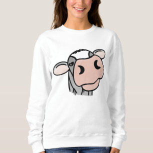 cartoon cow black white pink kiss grey farm animal sweatshirt