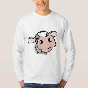 cartoon cow black white pink kiss grey farm animal T-Shirt