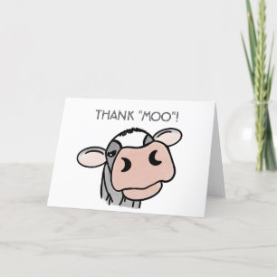 cartoon cow black white pink kiss grey farm animal thank you card