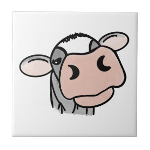 cartoon cow black white pink kiss grey farm animal tile