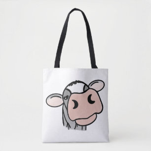 cartoon cow black white pink kiss grey farm animal tote bag