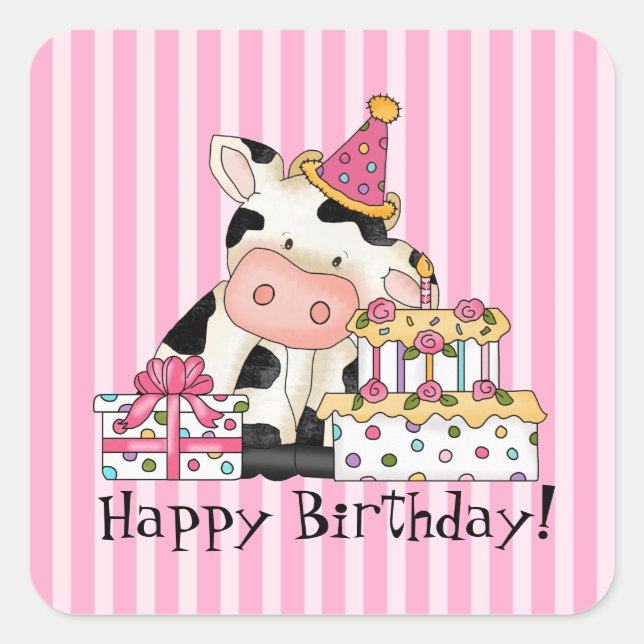 Cartoon Cow Celebration party sticker (Front)