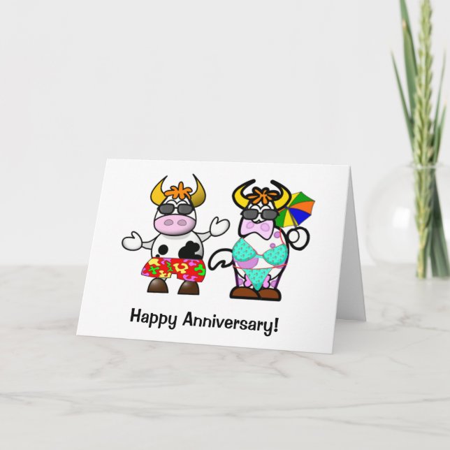 Cartoon Cow Couple Anniversary Card (Front)