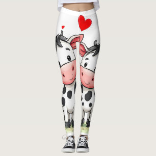 Cartoon Cow Couple Love Leggings