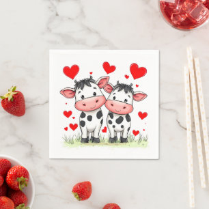 Cartoon Cow Couple Love Napkin