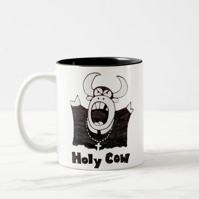 Cartoon Cow | Holy Cow Products Two-Tone Coffee Mug (Left)