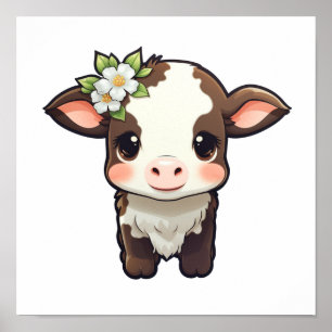 Cartoon cow illustration poster