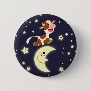 Cartoon Cow Jumped Over The Moon Button Badge