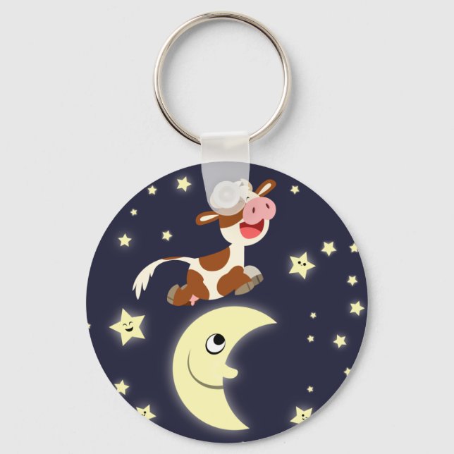 Cartoon Cow Jumped Over The Moon Keychain (Front)