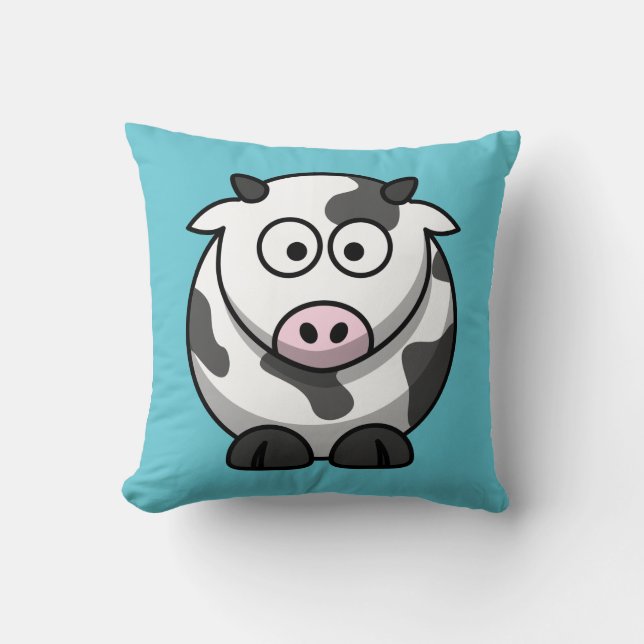 Cartoon Cow on Aqua Cushion (Front)