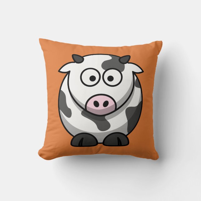 Cartoon Cow on Orange Cushion (Front)