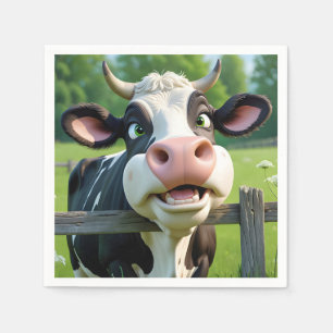 Cartoon Cow Peering Over a Fence Napkin
