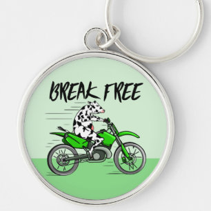 Cartoon cow riding a motorbike key ring