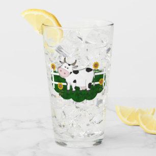 Cartoon Cow Scene 16 oz Beverage Glass