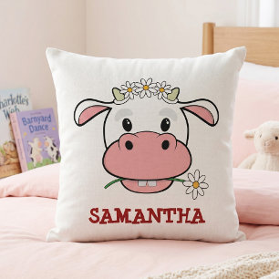 Cartoon Cow with Custom Name - Farm Animal Nursery Cushion
