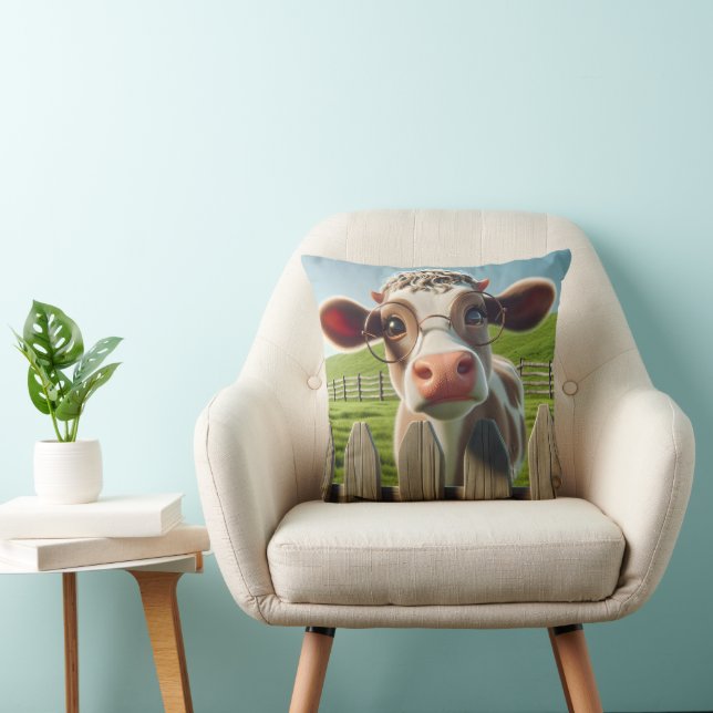 Cartoon Cow With Eyeglasses Cushion (Chair)