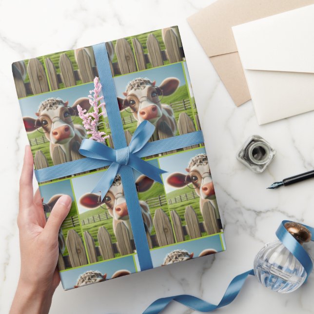 Cartoon Cow With Eyeglasses Wrapping Paper (Gifting)