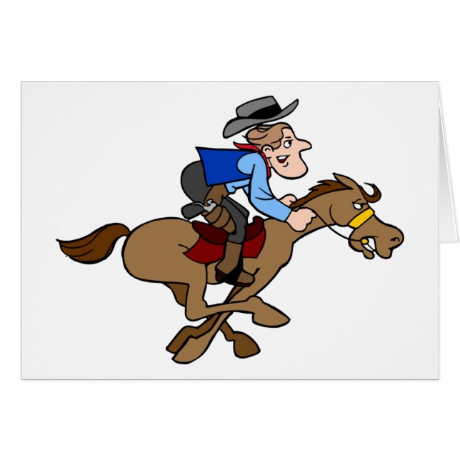 Cartoon Cowboy Gallops Fast Horse (Front Horizontal)