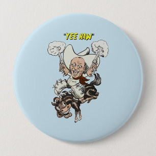 Cartoon cowboy shooting pistols riding horse art   10 cm round badge