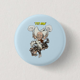 Cartoon cowboy shooting pistols riding horse art   3 cm round badge