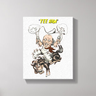 Cartoon cowboy shooting pistols riding horse art  canvas print