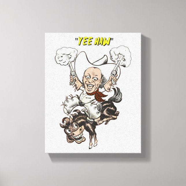 Cartoon cowboy shooting pistols riding horse art  canvas print (Front)