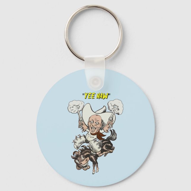 Cartoon cowboy shooting pistols riding horse art   key ring (Front)