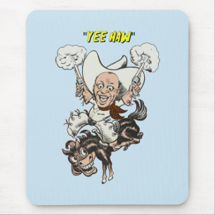 Cartoon cowboy shooting pistols riding horse art mouse mat
