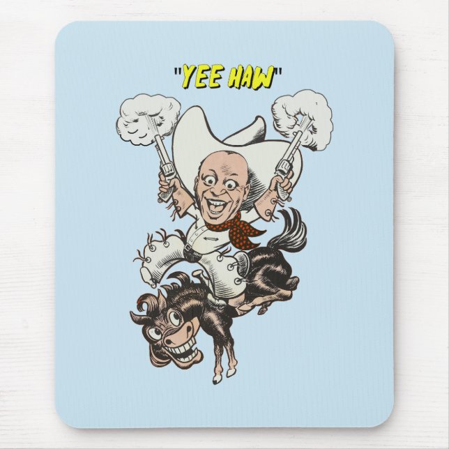 Cartoon cowboy shooting pistols riding horse art mouse mat (Front)