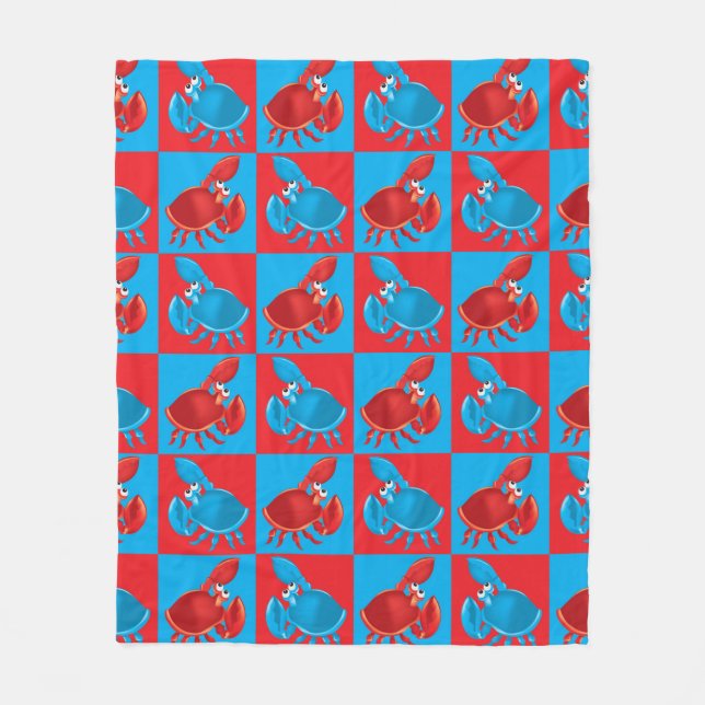 Cartoon crab mosaic fleece blanket (Front)