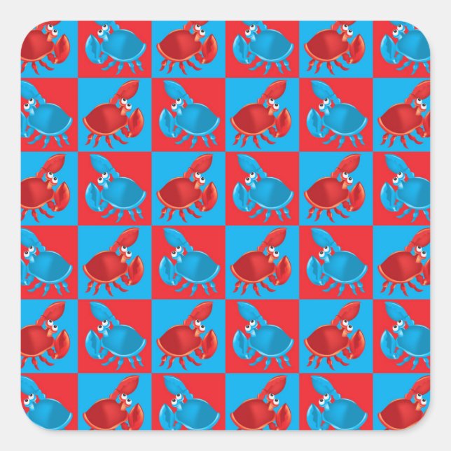 Cartoon crab mosaic square sticker (Front)