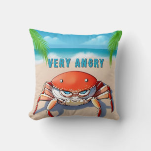 Cartoon Crab on Tropical Beach Cushion