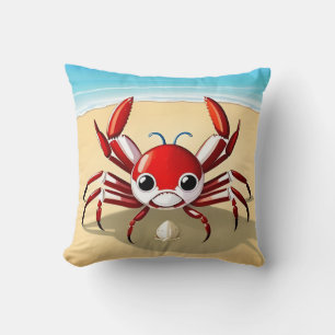 Cartoon Crab on Tropical Beach Cushion