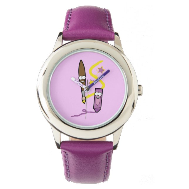 Cartoon Crayon and Paintbrush Watch (Front)