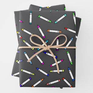 Cartoon Crayon Pattern Dark Gray Wrapping Paper Sheet