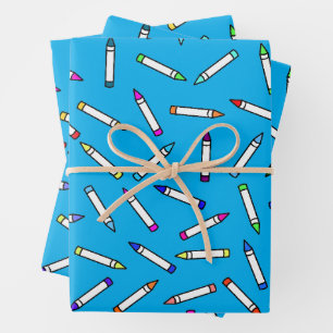Cartoon Crayon Pattern Light Blue Wrapping Paper Sheet